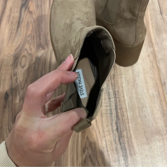 Steve Madden Nude Suede Platform Y2K Chunky Block Heel Boots - Picture 7 of 11